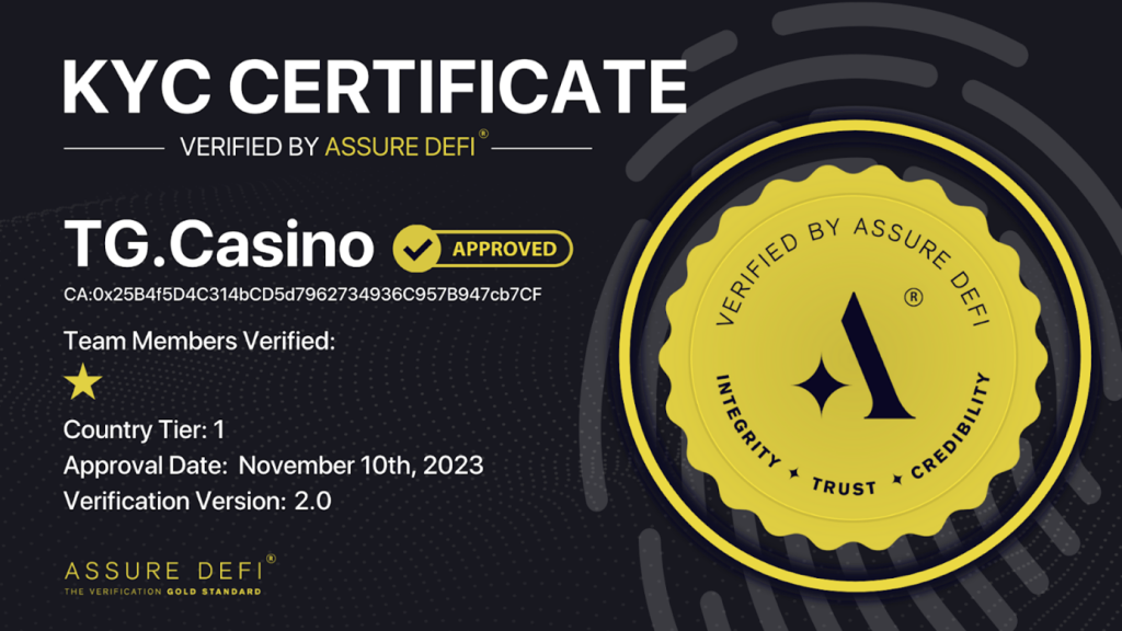 TG Casino KYC Zertifikat